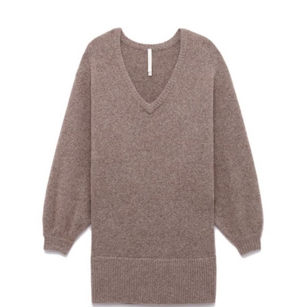 Aritzia Long Sleeve V-Neck Sweater Dress in Taupe